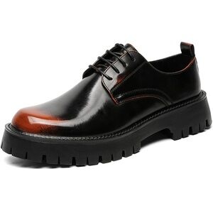 Mikazonne Men's Black and Brown Leather Lace-Up Dress Shoe